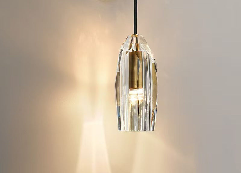 1-Light Minimalist Clear Geometric Pendant Light with Sparkling Crystal Accents