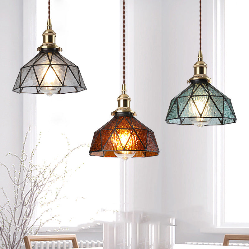 Vintage Stained Glass Pendant Light: Elegant Hanging Ceiling Fixture for Timeless Charm