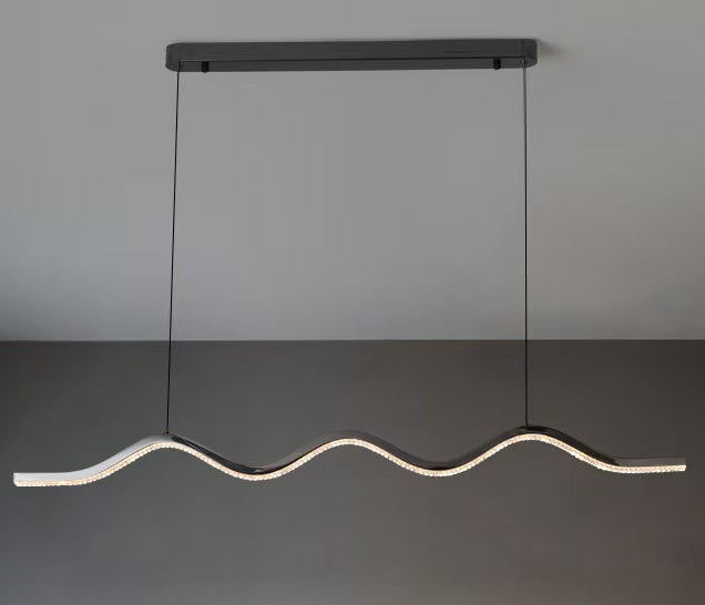 1-Light Black Wave Linear LED Pendant Light: Sleek Curved Silhouette, Modern Wave Design for Stylish Indoor Spaces