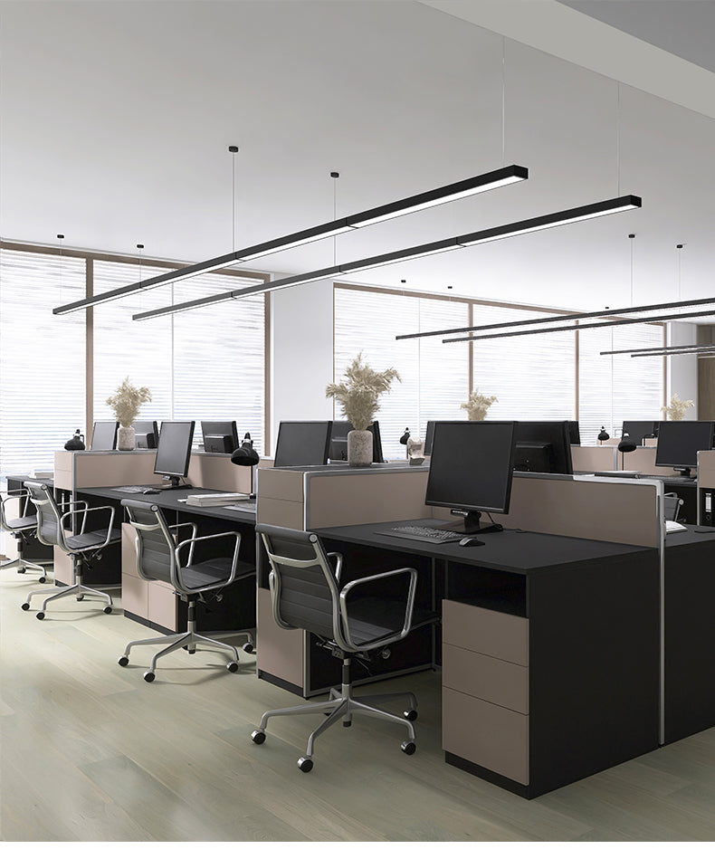 6 Pack 47" Linear LED Pendant Lights - Modern Rectangle Aluminum Office Ceiling Lighting, Dimmable Long Hanging Fixtures for Kitchen Island, Dining Room