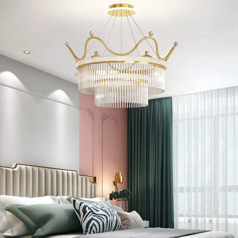 Luxury Modern Double Layer Glass Crystal Crowns 3 Step Dimming Chandelier