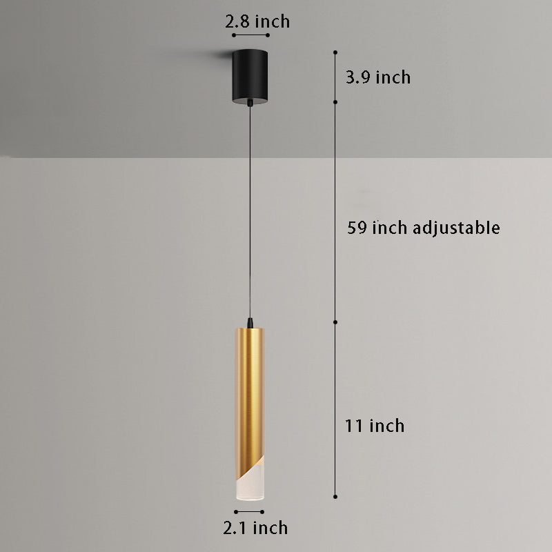 Slender Cylinder Gold Pendant Light , 3-Step Dimming, Modern LED with Hardware Design for Dining Room