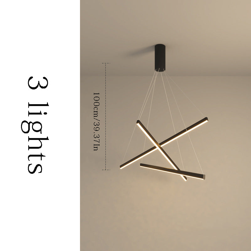 Modern Black LED Strip Chandelier - Minimalist Stepless Dimming Ceiling Light with Remote Control