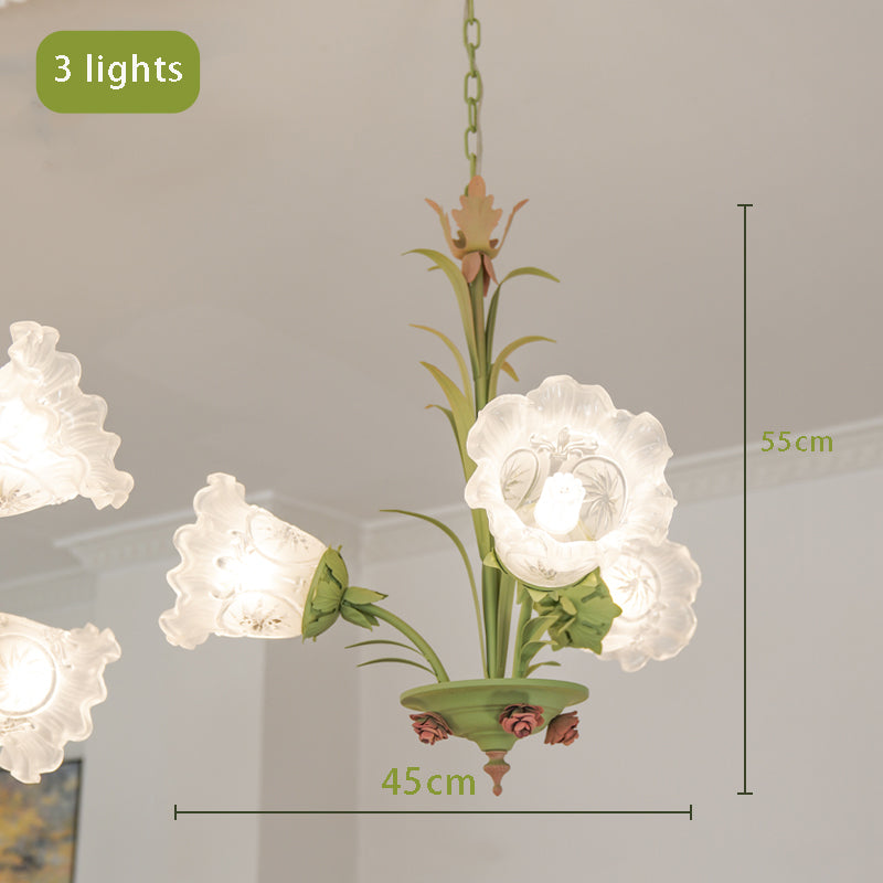 Botanical Green Floral Chandelier - Modern Pastoral 3/6/8-Light Hanging Pendant