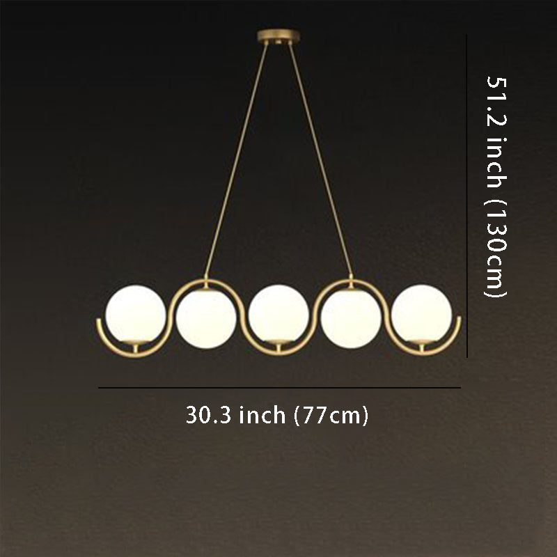 3/5-Light Wavy Linear Island Pendant with Ball Glass Shades, Ideal for Dining Room