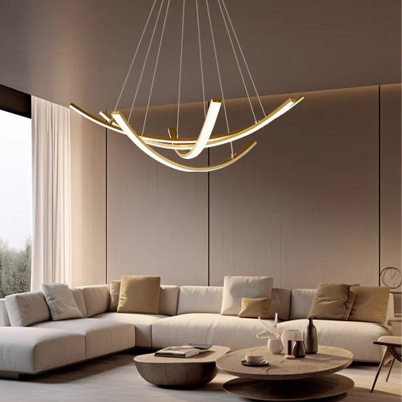 Copper Curved Strip Pendant Light: Elegant Design with Full-Spectrum LED