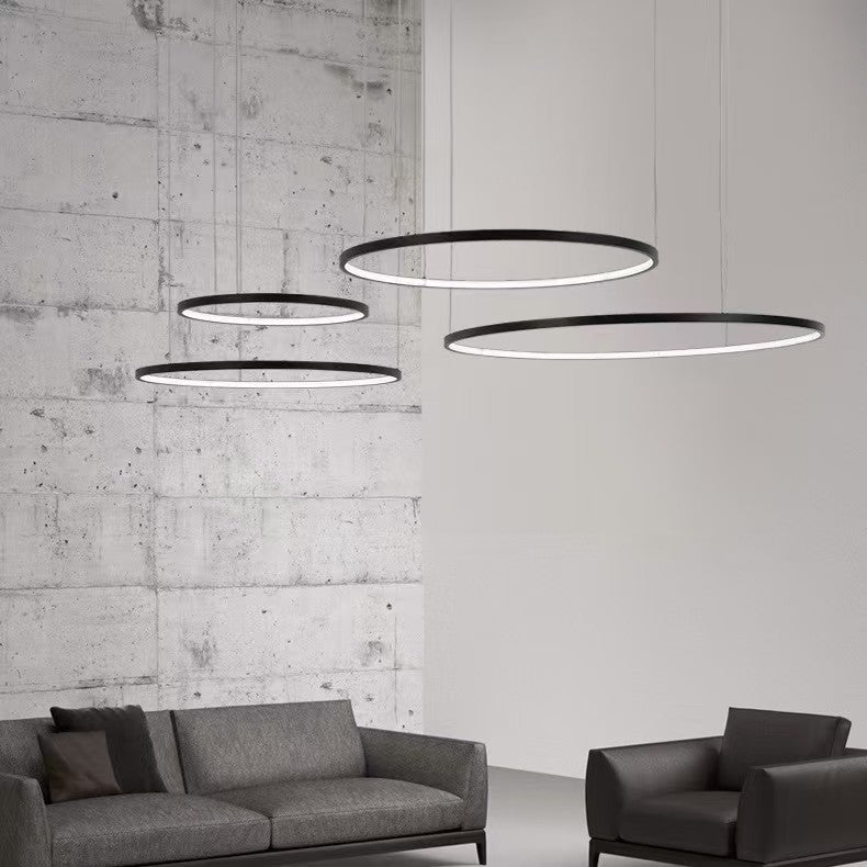Sleek Black Ring Design LED Chandelier Pendant – Elegant Lighting Fixture