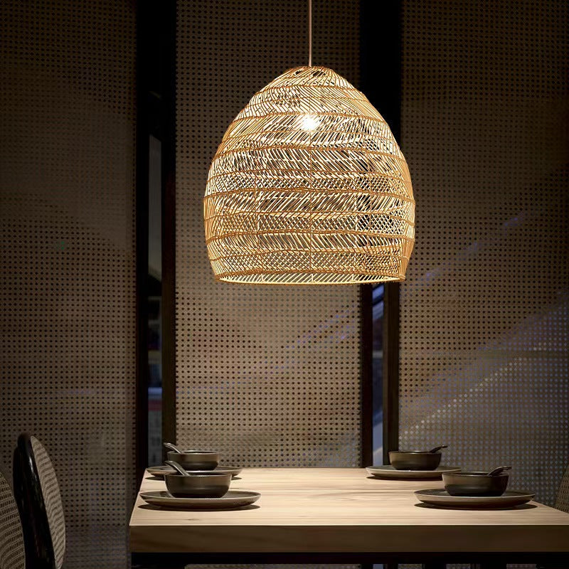 Dome-Shaped Rattan Woven Pendant (15.7-/19.7-Inch W) – Versatile Sizes for Every Room