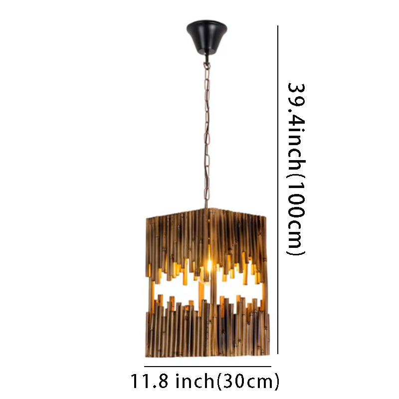 1-Light Retro Bamboo Tube Cuboid Suspension Pendant Lamp
