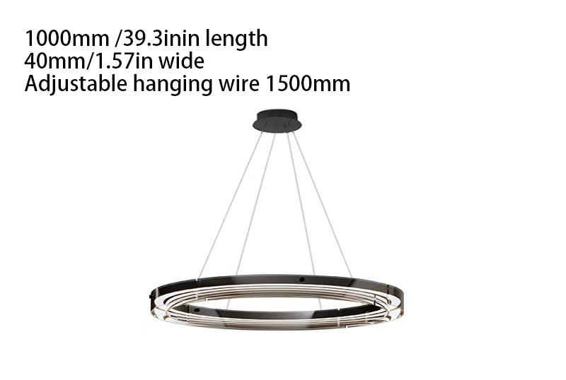 Elegant Black Glass Dimmable LED Ring - shaped Pendant Chandelier for Stunning Lighting Decor