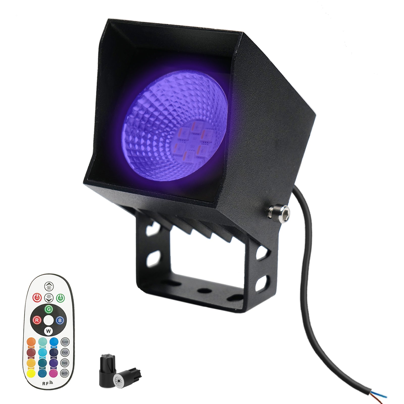 RGBW Landscape Spotlights, 3W Low Voltage Outdoor Lights with Remote Control, 16 Static Colors & 4 Dynamic Modes, IP65 Waterproof 12V/24V Color Changing Lights for Yard Pathway Tree Decoration（Black）