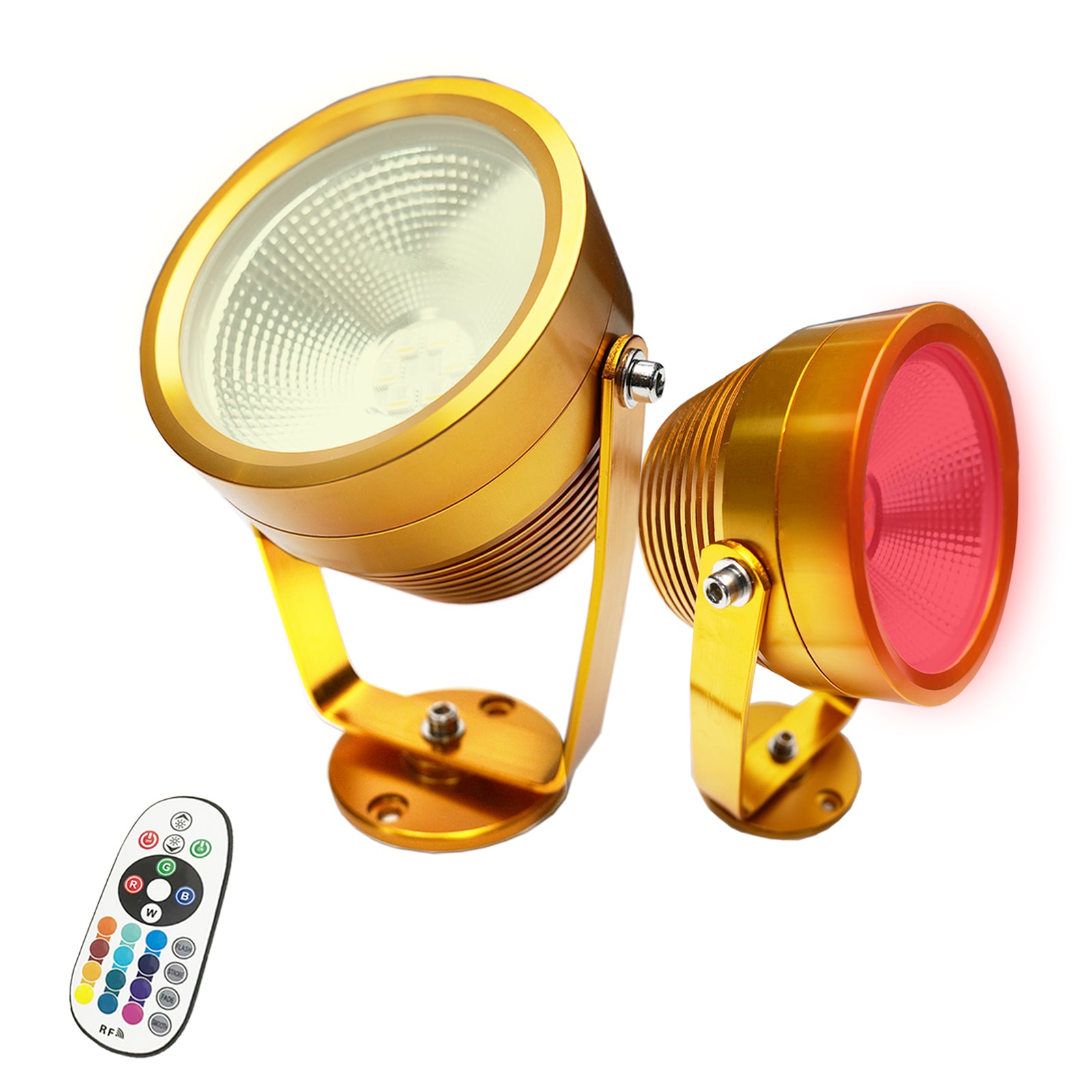 RGB Outdoor Spotlight with Remote Control, 16 Colors & 4 Dynamic Modes, IP67 Waterproof,270° Adjustable Angle Landscape Flood Light for Tree, Plant, Patio, Holiday Decoration（Golden）