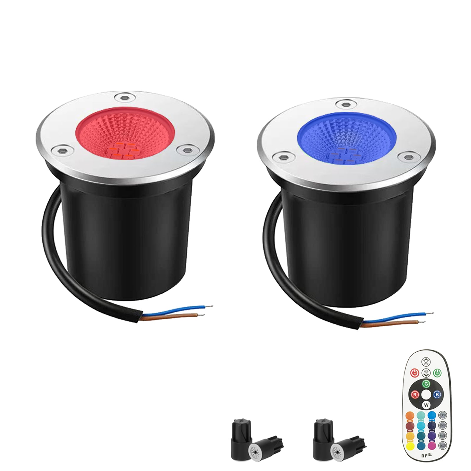 RGBW LED Landscape Well Lights, Color Changing In-Ground Lights with Remote Control, IP68 Waterproof Low Voltage Outdoor Landscape Lamps for Yard, Garden, Pathway, Trees(2 Pack)