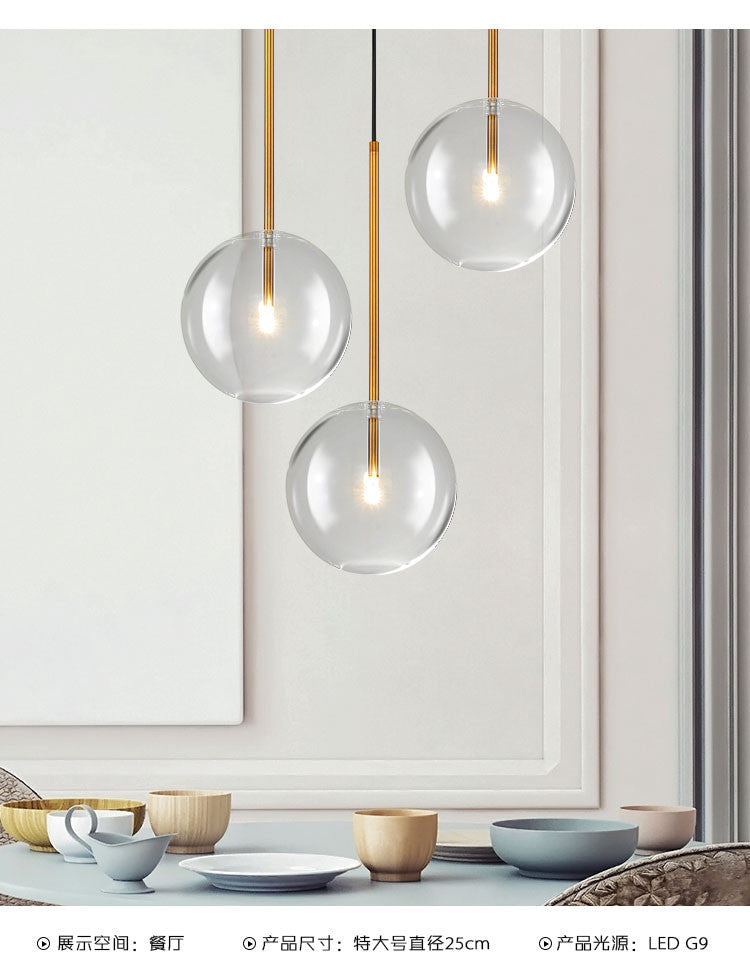Modern 1-Light Clear Glass Globe Pendant Light – Hanging Fixture