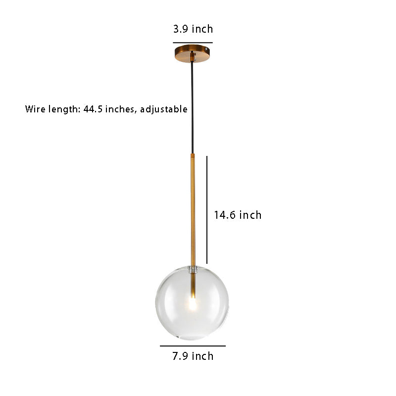 Modern 1-Light Clear Glass Globe Pendant Light – Hanging Fixture