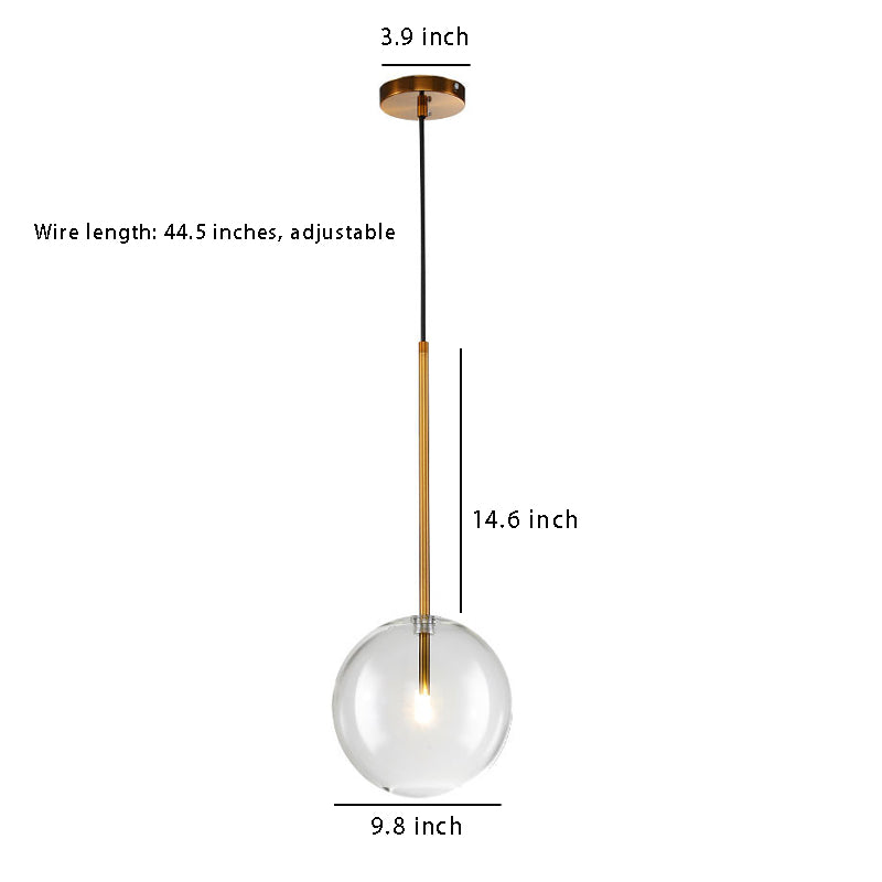 Modern 1-Light Clear Glass Globe Pendant Light – Hanging Fixture