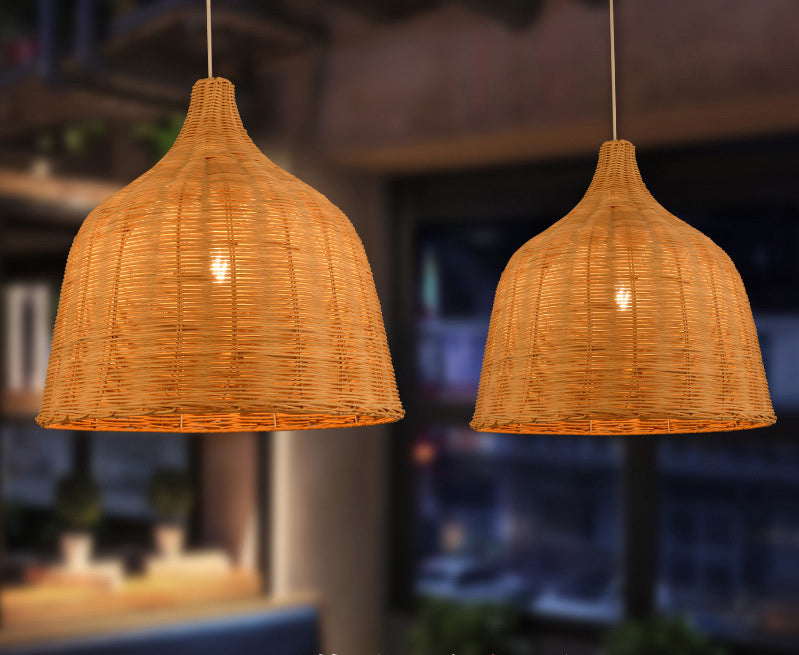 Rustic Bell-Shaped Rattan Pendant Light