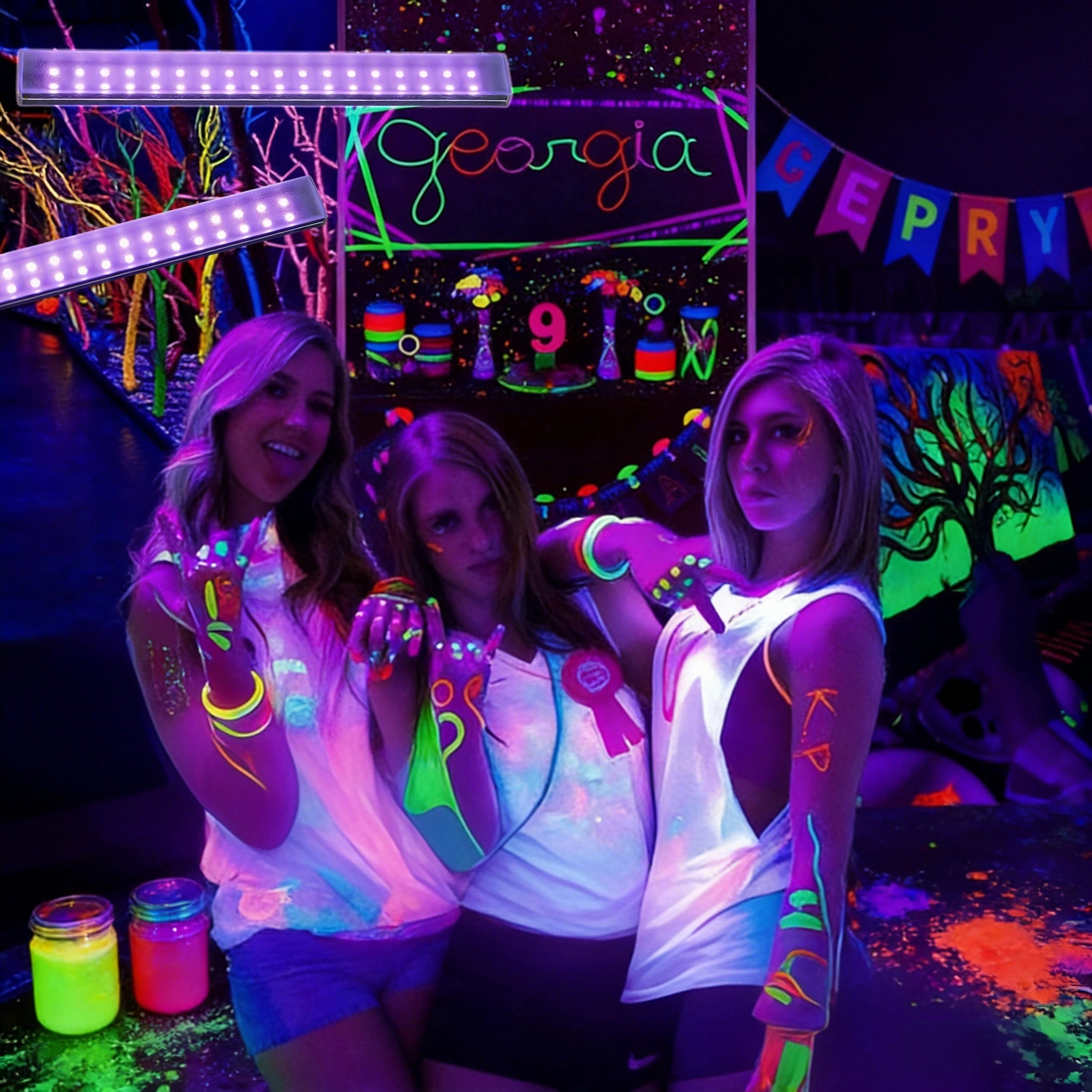 2-Pack 395NM UV Black LED Strips, 9.6-inch Dimmable USB-C LED Black Lights with Switch, Perfect for Glow-in-the-Dark Parties, Halloween, Body Paint, Posters, and Cabinet Displays. Suitable for Designers, Decorators, and Planners.
