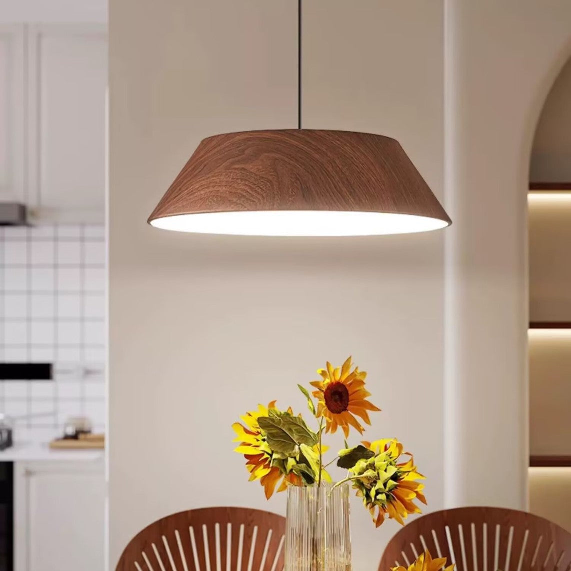 Japanese Style 15.74 Inch Round Wood LED Pendant Light