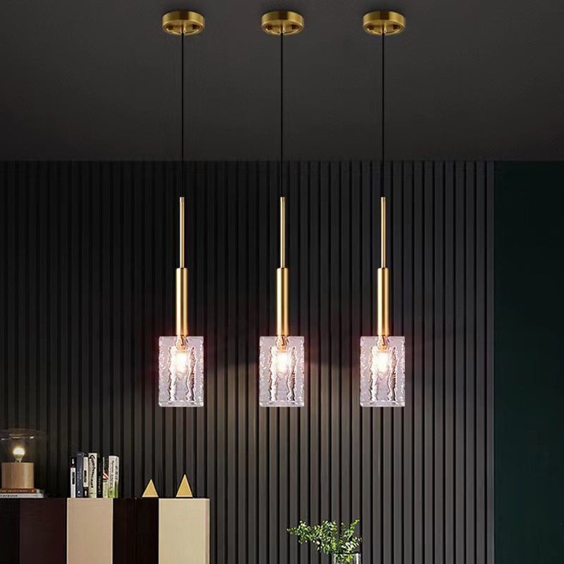 Crystal Cube 1-Light Pendant Light , Brass with Copper Rod, Ideal for Kitchen Island