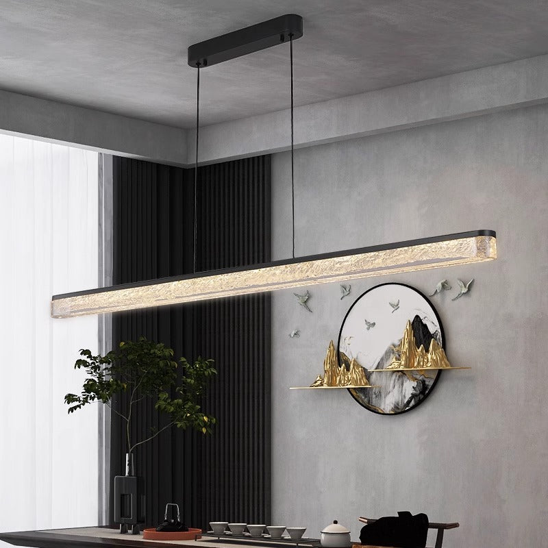 47.24-In 1-Light Linear Black Pendant Light - Stainless Steel with Ice-Crack Resin Shade, Dimmable LED for Kitchen Island & Dining Room