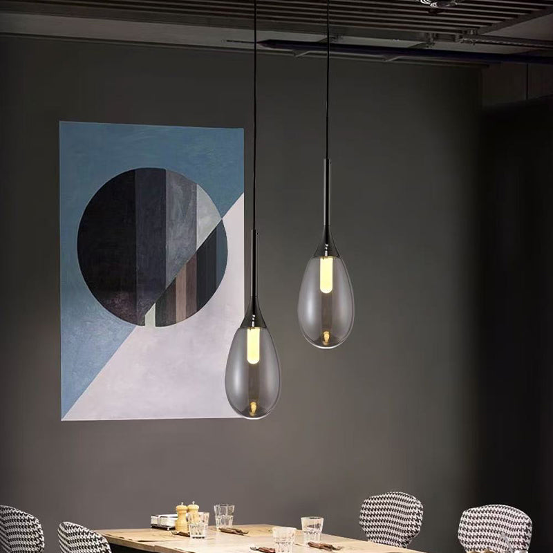 Modern 1 Light Teardrop Glass Pendant Light – Amber/Smoke Gray LED