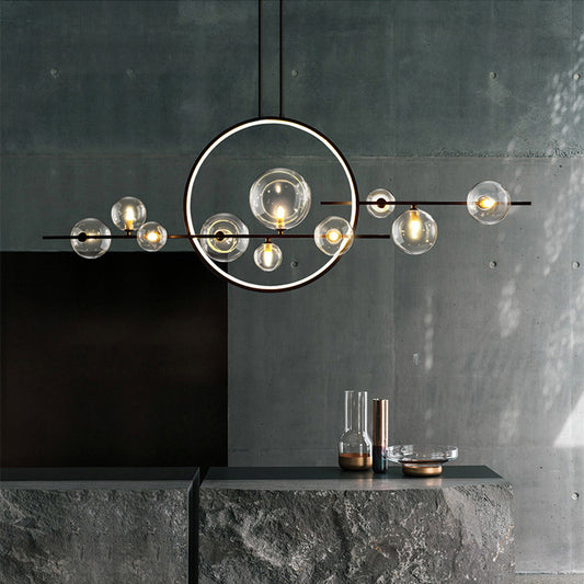 Postmodern Moon Bubble Chandelier – Sleek Black Glass LED Pendant for Dining Rooms