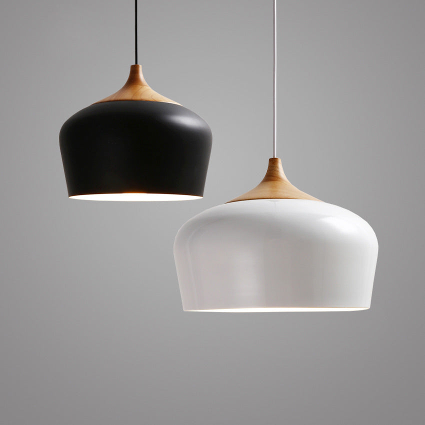 Modern 1-Light Dome Pendant Light with Wood Detail , Ideal for Island