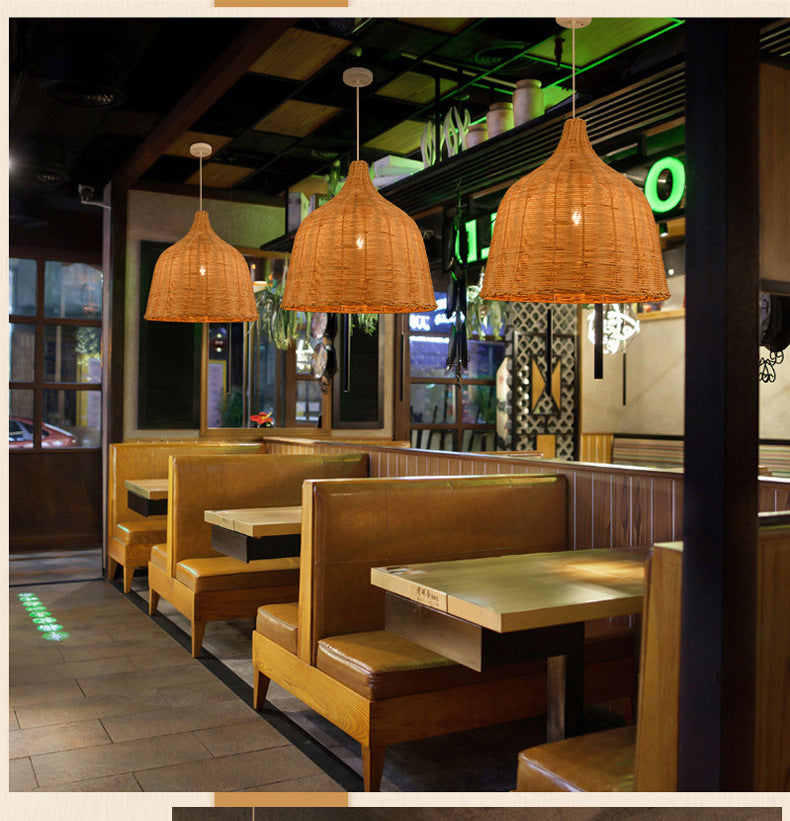 Rustic Bell-Shaped Rattan Pendant Light