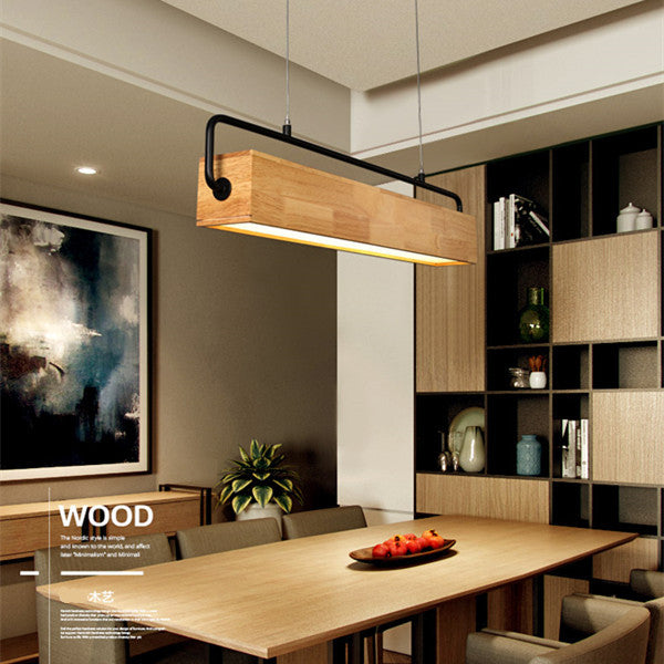 Rectangle Wooden LED Pendant Light for Dining Room