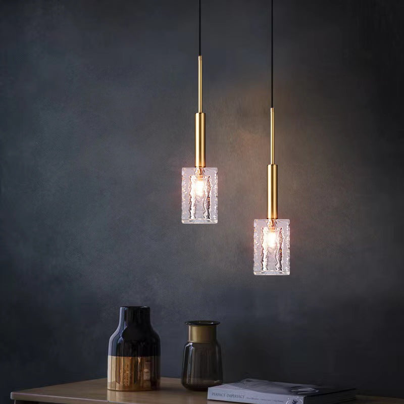 Crystal Cube 1-Light Pendant Light , Brass with Copper Rod, Ideal for Kitchen Island