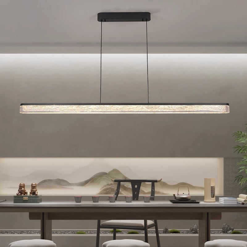47.24-In 1-Light Linear Black Pendant Light - Stainless Steel with Ice-Crack Resin Shade, Dimmable LED for Kitchen Island & Dining Room