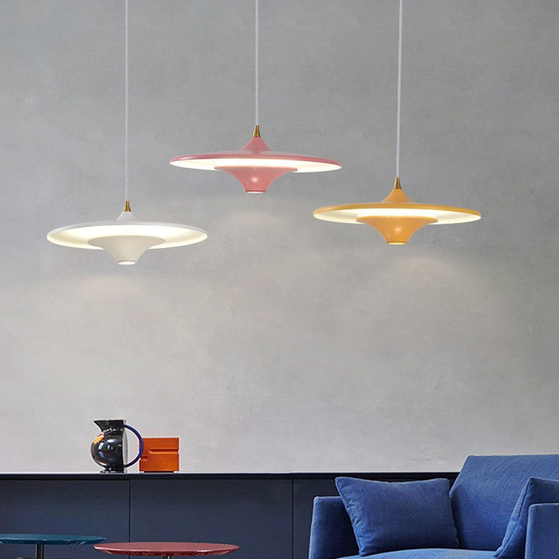 1-Light UFO Pendant Light 13.8'' - Round LED Metal Hanging Lighting, Small Spaceship Style for Bar