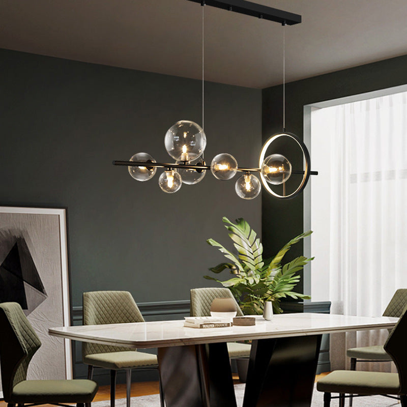 Postmodern Moon Bubble Chandelier – Sleek Black Glass LED Pendant for Dining Rooms