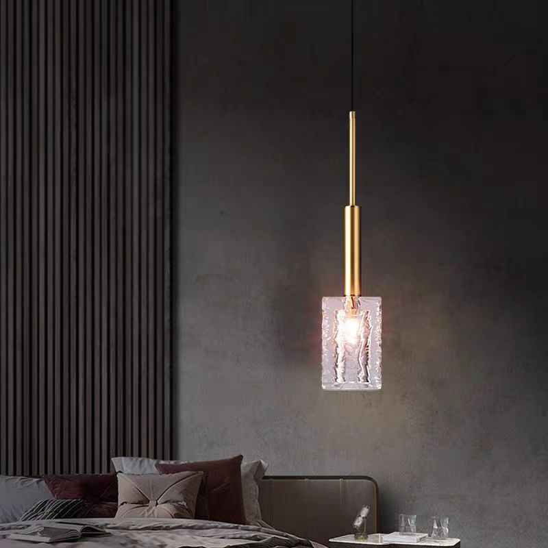 Crystal Cube 1-Light Pendant Light , Brass with Copper Rod, Ideal for Kitchen Island
