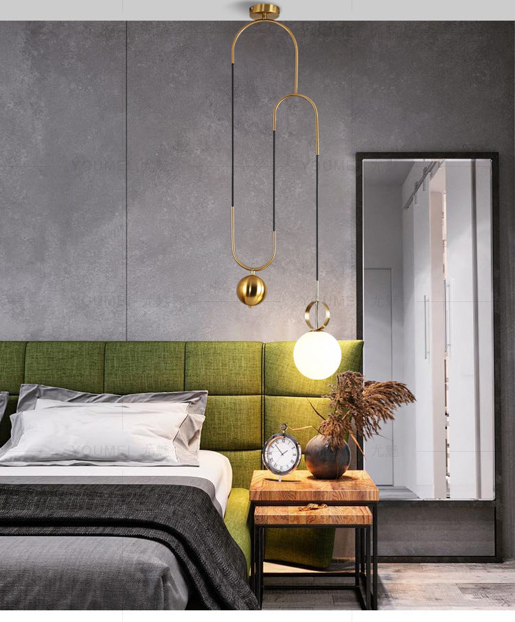 1-Light Gold Hanging Pendant Light - Opal Glass Globe Design