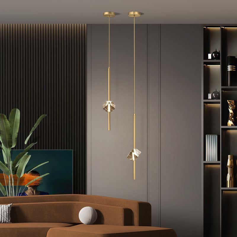 Modern 1-Light Copper Pendant Light with Single Crystal Accent & 3-Step Dimming LED