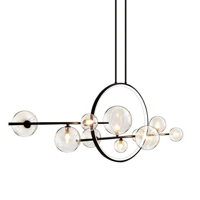 Postmodern Moon Bubble Chandelier – Sleek Black Glass LED Pendant for Dining Rooms