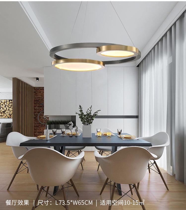 Multi-Ring Circular LED Chandelier,Brass & Pearl Black Suspension Hanging Lights