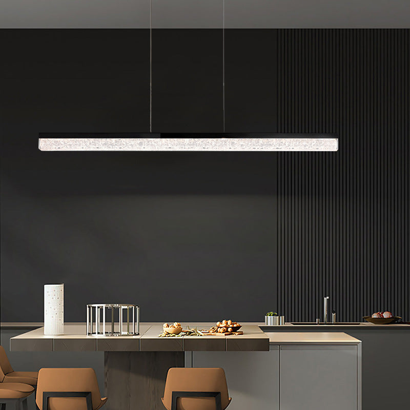 47.24'' 1-Light Linear LED Dimmable Pendant Light with Ice-Crack Resin Shade - Stainless Steel, Black/Bronze for Kitchen Island, Dining Room