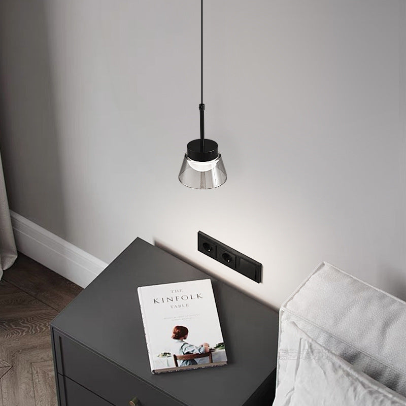 1/2-Light Smoked Gray Glass Pendant Lamp - LED Island Chandelier, Black Hanging Light for Bedroom