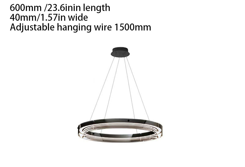 Elegant Black Glass Dimmable LED Ring - shaped Pendant Chandelier for Stunning Lighting Decor