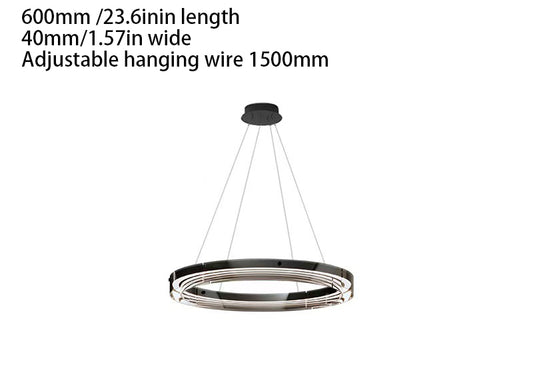 Elegant Black Glass Dimmable LED Ring - shaped Pendant Chandelier for Stunning Lighting Decor