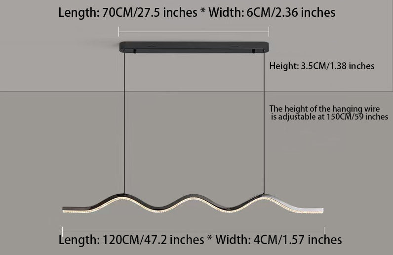 1-Light Black Wave Linear LED Pendant Light: Sleek Curved Silhouette, Modern Wave Design for Stylish Indoor Spaces