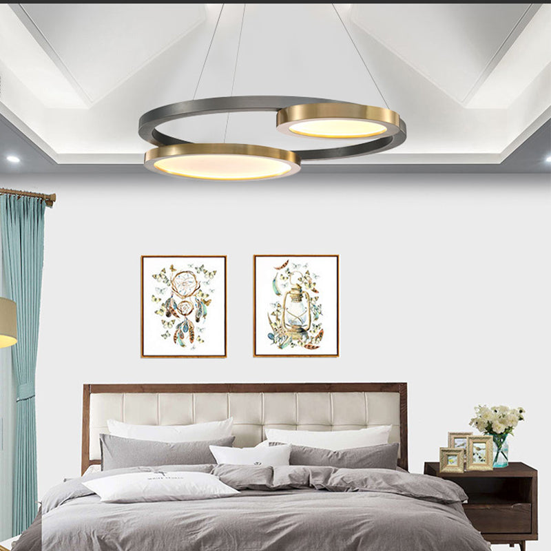 Multi-Ring Circular LED Chandelier,Brass & Pearl Black Suspension Hanging Lights