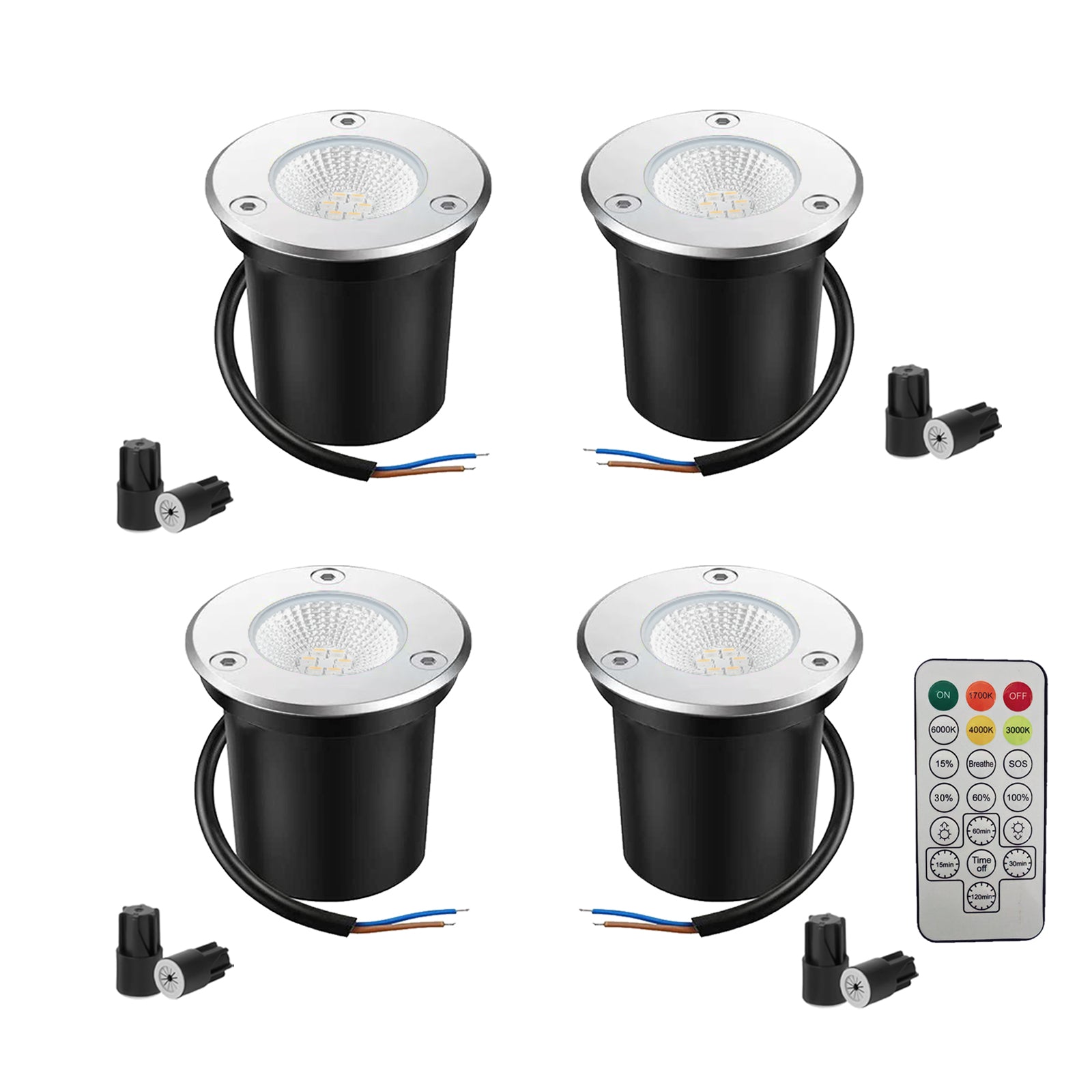 4 Pack 12V Low Voltage LED Well Lights, IP67 Waterproof Aluminum Landscape Lights with Remote, 1700K-6000K Dimmable Outdoor In-Ground Lights for Garden Lawn Patio Yard, for Designers, Home Decor