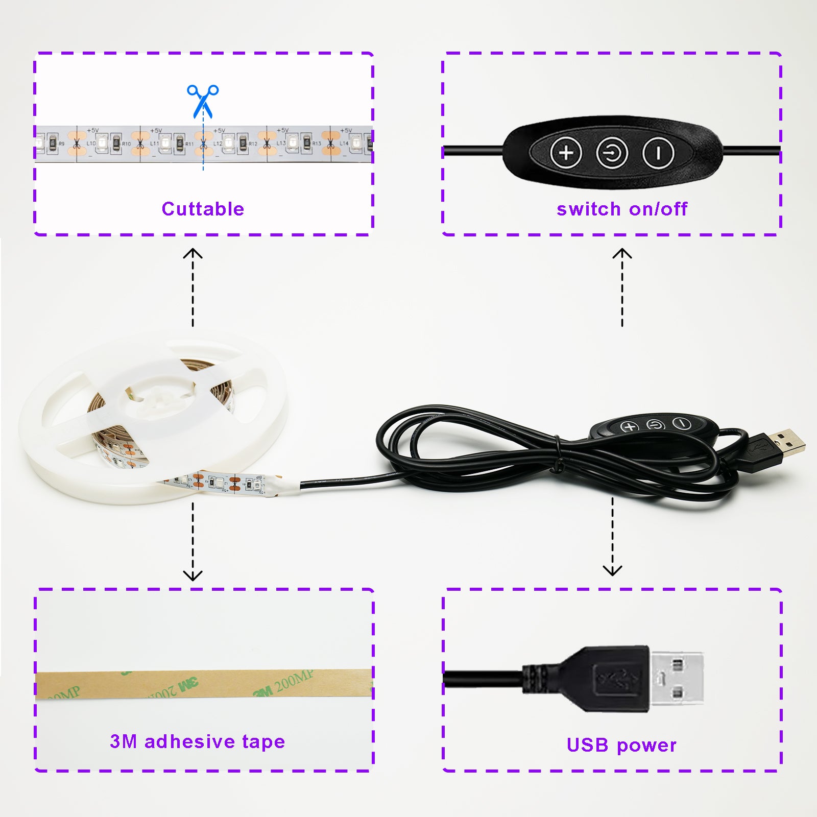 6.6FT UV Light Strip,120 LEDs Black Light LED Strip with Switch,Powered by USB,5V UV LED Strip Lights for TV Backlight, Halloween, Body Paint & Vaseline Glass Illumination
