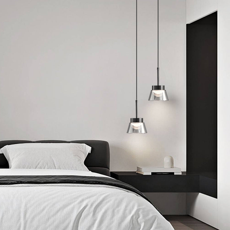 1/2-Light Smoked Gray Glass Pendant Lamp - LED Island Chandelier, Black Hanging Light for Bedroom