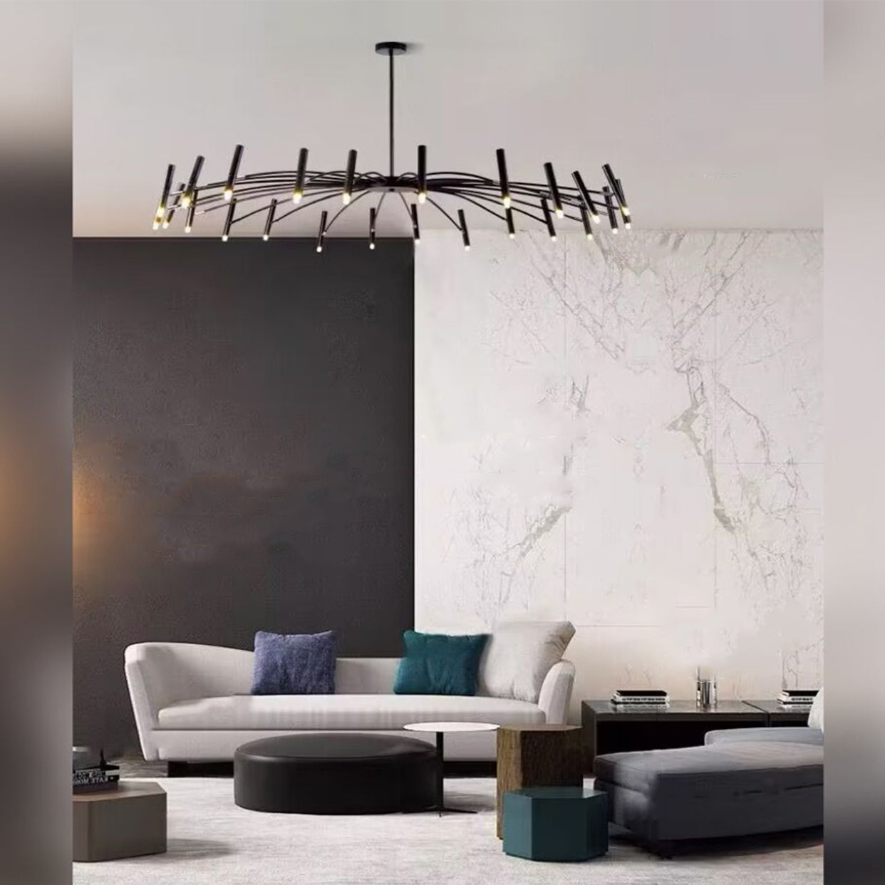 Sleek Adjustable Metal LED Chandelier with Tri-Mode Dimming
