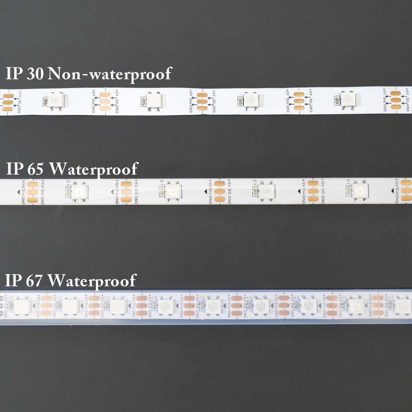 WS2812 RGB LED Pixel Strip 5050SMD Pure Gold Plated ,Flexible Full Color, DC 5V, 30-144 Pixels/Meter Optional